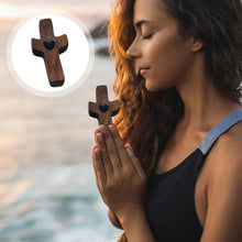Load image into Gallery viewer, Handheld Tiny Wood Pocket Cross with Heart Small Palm Fidget Crosses Christian Gifts Baptism Prayer Crucifix for Adults Kids