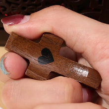 Load image into Gallery viewer, Handheld Tiny Wood Pocket Cross with Heart Small Palm Fidget Crosses Christian Gifts Baptism Prayer Crucifix for Adults Kids
