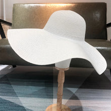 Load image into Gallery viewer, White punk straw hat 25cm large brim