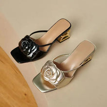 Load image into Gallery viewer, Camellia slippers soft leather new line flower sandals o