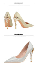 Load image into Gallery viewer, Metal Flower High Heels Luxury Sexy Pointed Women's Shoes