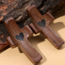 Load image into Gallery viewer, Handheld Tiny Wood Pocket Cross with Heart Small Palm Fidget Crosses Christian Gifts Baptism Prayer Crucifix for Adults Kids