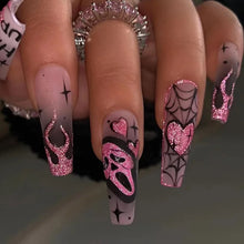 Load image into Gallery viewer, 24pcs Glitter Pink Sequins Halloween Press on Nails