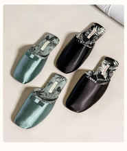 Load image into Gallery viewer, Luxury Silk Print Design Flat Slippers Women Sweet Butterfly Knot Decoration Modern Slippers Comfortable Elegant Home Slippers