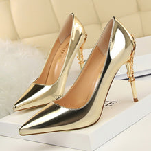 Load image into Gallery viewer, Metal Carving Heels Gold Handmade Wedding Shoes