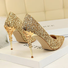 Load image into Gallery viewer, Bling Glitter Metal Carving Wedding Shoes