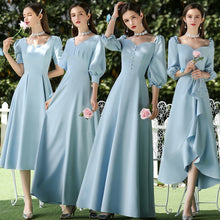 Load image into Gallery viewer, Water Blue Puff Sleeve Bridesmaid Dresses
