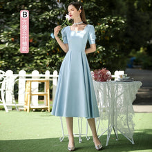 Load image into Gallery viewer, Water Blue Puff Sleeve Bridesmaid Dresses