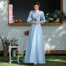 Load image into Gallery viewer, Water Blue Puff Sleeve Bridesmaid Dresses