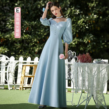 Load image into Gallery viewer, Water Blue Puff Sleeve Bridesmaid Dresses