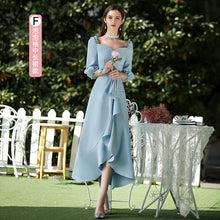 Load image into Gallery viewer, Water Blue Puff Sleeve Bridesmaid Dresses