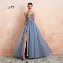 Load image into Gallery viewer, Sexy Spaghetti Straps V-Neck Rhinestones Beading Evening Dresses