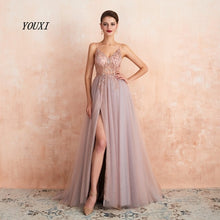 Load image into Gallery viewer, Sexy Spaghetti Straps V-Neck Rhinestones Beading Evening Dresses