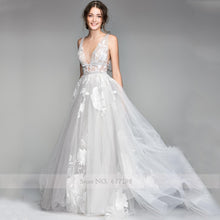 Load image into Gallery viewer, 3D Flower Lace Appliques V-Neck Wedding Dress