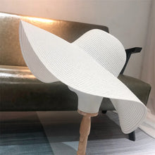 Load image into Gallery viewer, White punk straw hat 25cm large brim
