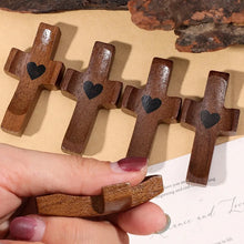 Load image into Gallery viewer, Handheld Tiny Wood Pocket Cross with Heart Small Palm Fidget Crosses Christian Gifts Baptism Prayer Crucifix for Adults Kids
