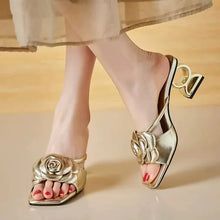 Load image into Gallery viewer, Camellia slippers soft leather new line flower sandals o
