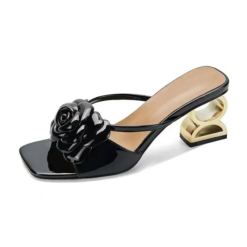 Camellia slippers soft leather new line flower sandals o