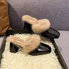 Load image into Gallery viewer, Leather Medium Heel Block Heel Slippers
