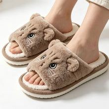 Load image into Gallery viewer, Cute Cat Plush Flip Flops Indoor House Slippers
