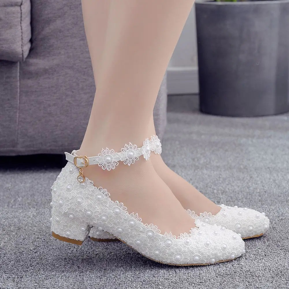 Women Shoes White Pink Lace
