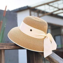 Load image into Gallery viewer, French Retro Straw Sun Hat with Bow
