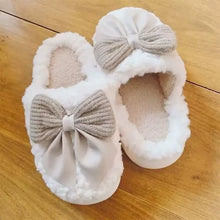 Load image into Gallery viewer, Pink Bowtie Furry Fur Slippers
