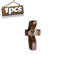 Load image into Gallery viewer, Handheld Tiny Wood Pocket Cross with Heart Small Palm Fidget Crosses Christian Gifts Baptism Prayer Crucifix for Adults Kids
