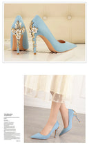 Load image into Gallery viewer, Metal Flower High Heels  Luxury Sexy Pointed Women&#39;s Shoes
