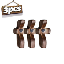 Load image into Gallery viewer, Handheld Tiny Wood Pocket Cross with Heart Small Palm Fidget Crosses Christian Gifts Baptism Prayer Crucifix for Adults Kids
