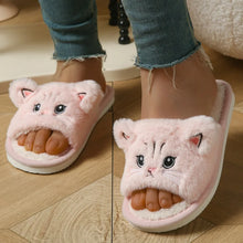 Load image into Gallery viewer, Cute Cat Plush Flip Flops Indoor House Slippers
