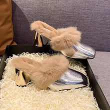 Load image into Gallery viewer, Leather Medium Heel Block Heel Slippers
