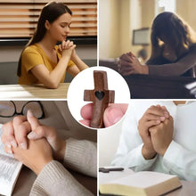 Load image into Gallery viewer, Handheld Tiny Wood Pocket Cross with Heart Small Palm Fidget Crosses Christian Gifts Baptism Prayer Crucifix for Adults Kids
