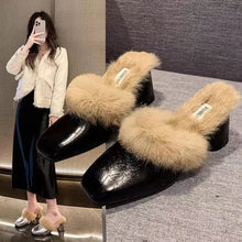 Load image into Gallery viewer, Leather Medium Heel Block Heel Slippers
