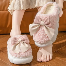 Load image into Gallery viewer, Pink Bowtie Furry Fur Slippers
