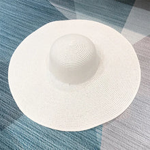 Load image into Gallery viewer, White punk straw hat 25cm large brim
