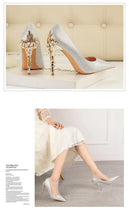 Load image into Gallery viewer, Metal Flower High Heels  Luxury Sexy Pointed Women&#39;s Shoes
