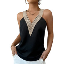 Load image into Gallery viewer, V Neck Sleeveless Lace Trim Satin Loose Fit Tops
