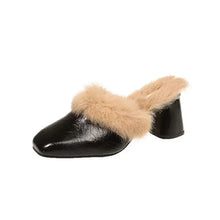 Load image into Gallery viewer, Leather Medium Heel Block Heel Slippers
