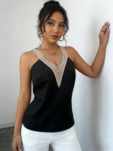 Load image into Gallery viewer, V Neck Sleeveless Lace Trim Satin Loose Fit Tops
