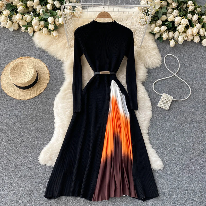 Retro Print Pleated Dress