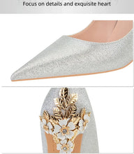Load image into Gallery viewer, Metal Flower High Heels  Luxury Sexy Pointed Women&#39;s Shoes
