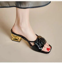 Load image into Gallery viewer, Camellia slippers soft leather new line flower sandals o
