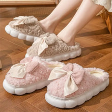 Load image into Gallery viewer, Pink Bowtie Furry Fur Slippers
