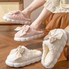 Load image into Gallery viewer, Pink Bowtie Furry Fur Slippers

