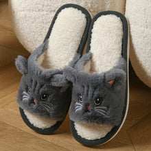 Load image into Gallery viewer, Cute Cat Plush Flip Flops Indoor House Slippers
