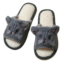 Load image into Gallery viewer, Cute Cat Plush Flip Flops Indoor House Slippers

