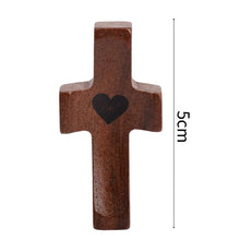Load image into Gallery viewer, Handheld Tiny Wood Pocket Cross with Heart Small Palm Fidget Crosses Christian Gifts Baptism Prayer Crucifix for Adults Kids

